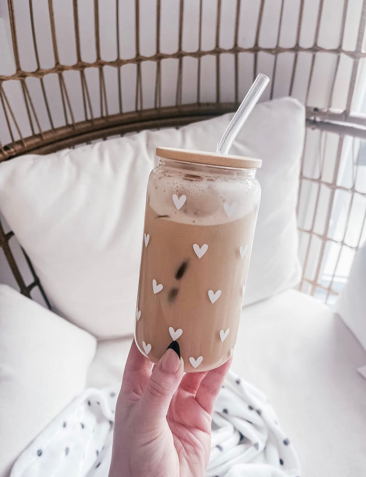 16 oz Glass | Solid White Hearts