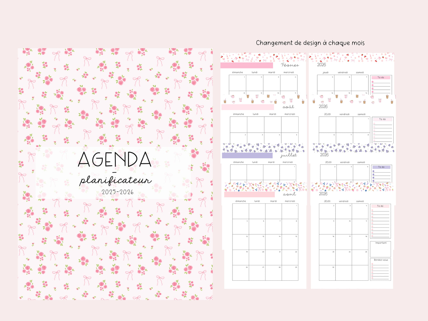 AGENDA | PLANIFICATEUR | 2025-2026 | Bouquets de roses et boucles