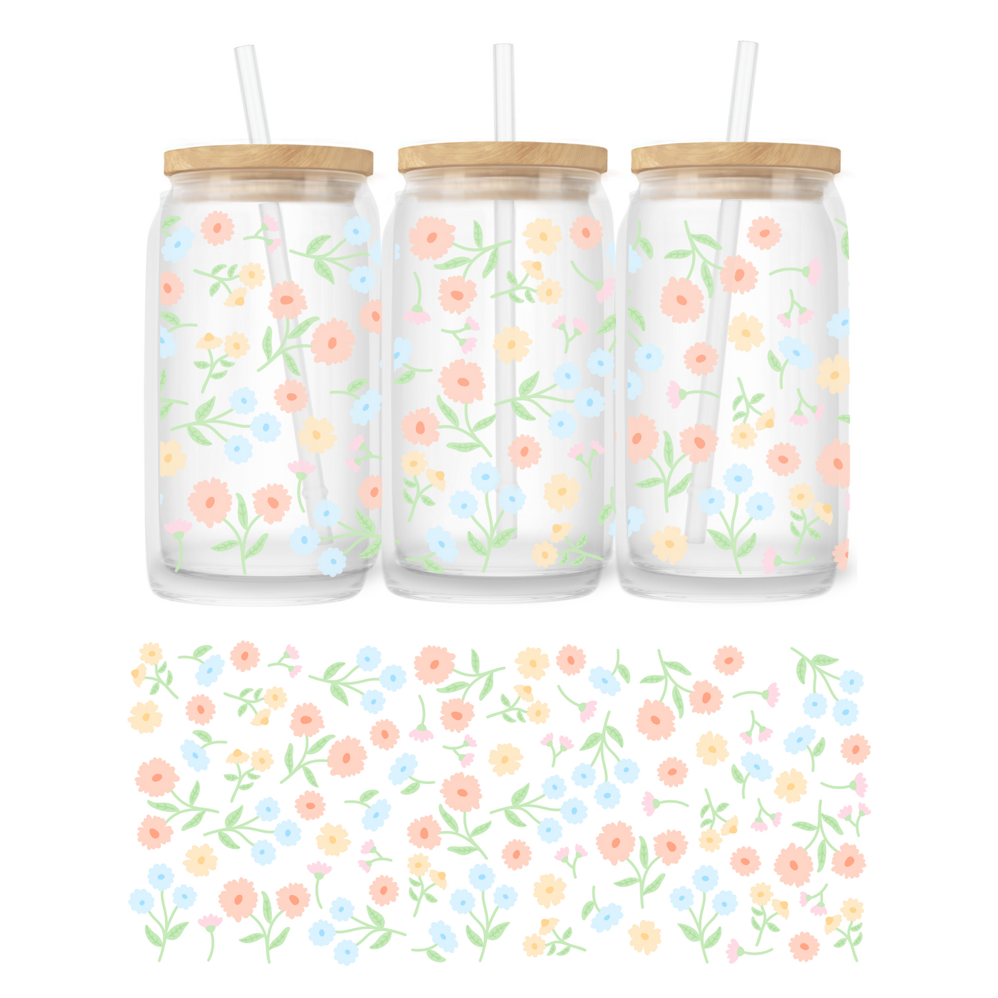 Verre 16 oz | Printemps | Fleurs pastel