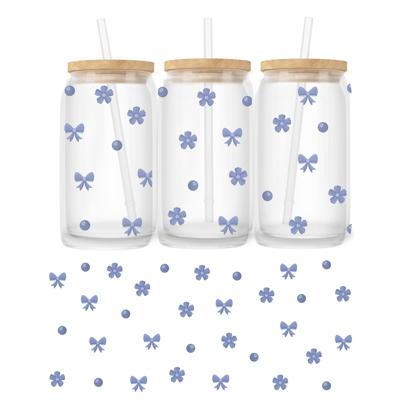 Verre 16 oz | Printemps | Bleuets et fleurs