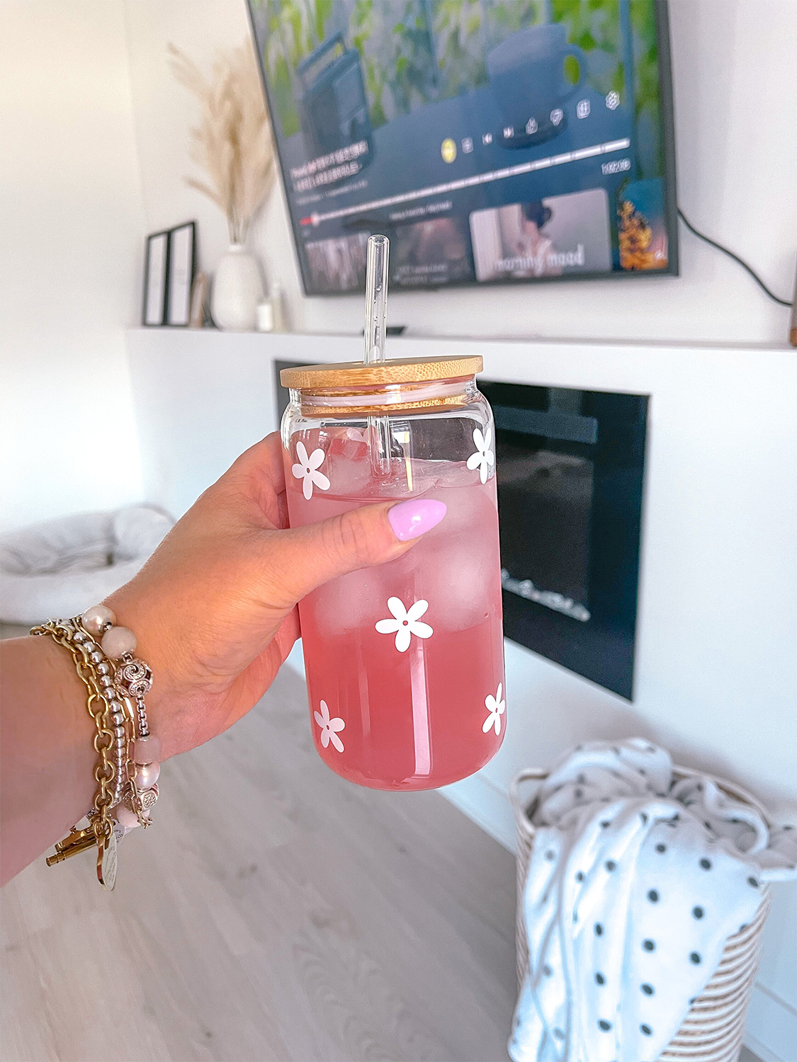 Verre 16 oz | Fleurs blanches