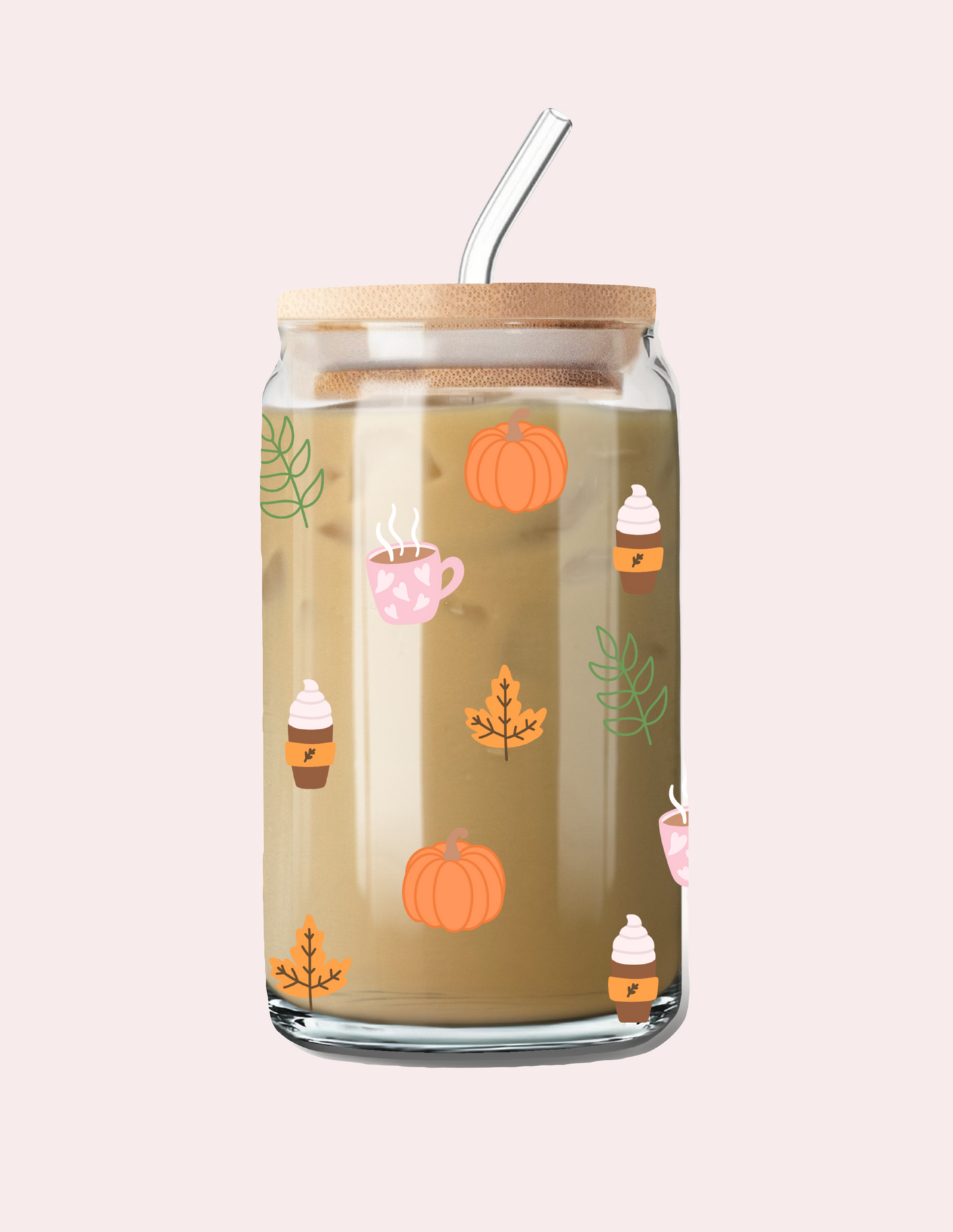 Verre 16 oz | Automne | Citrouilles, cafés et feuilles