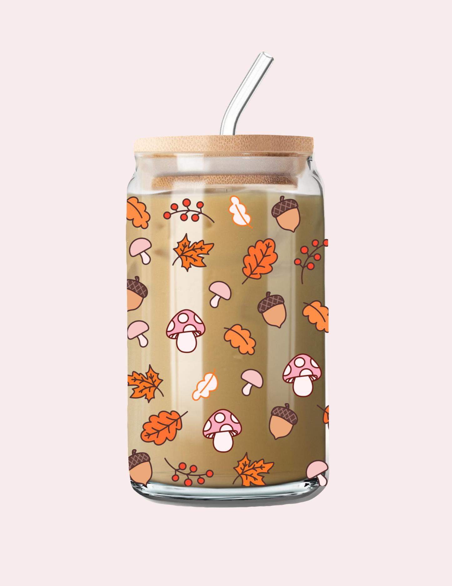 Verre 16 oz | Automne | Champignons et feuilles