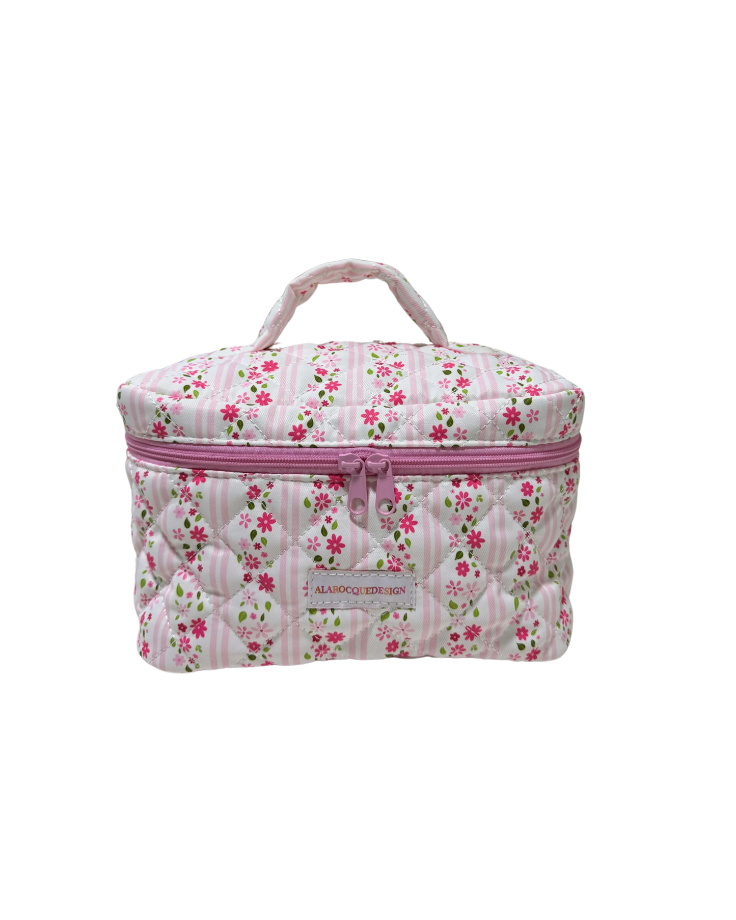 Pencil case with handle | Pink lines and flowers