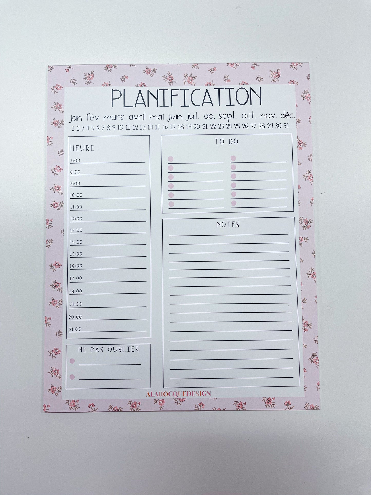 Daily Planner | Mini Pink Flowers and Leaves