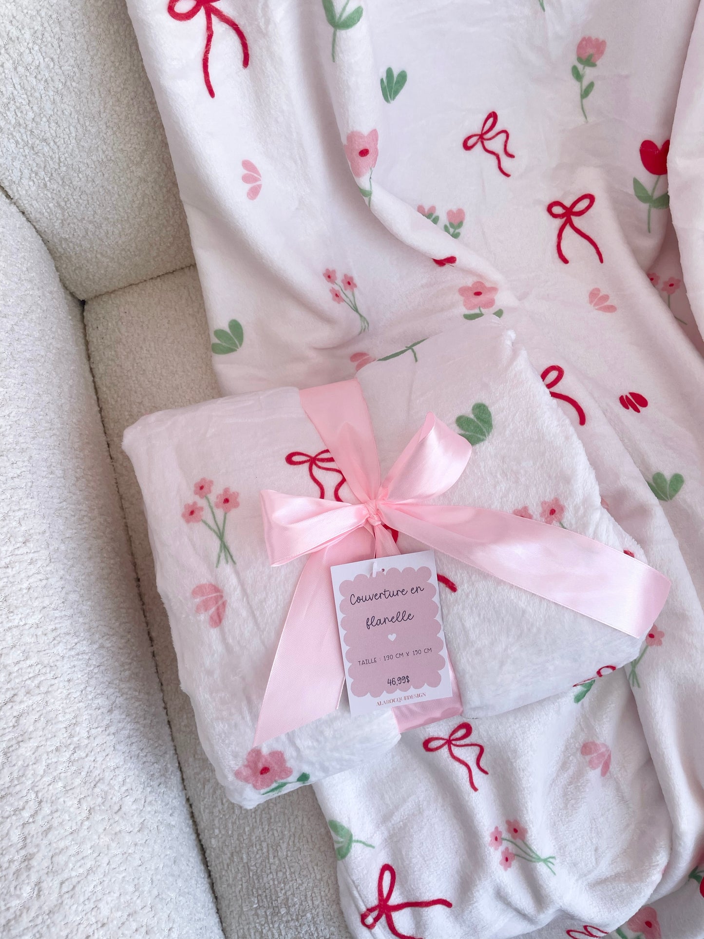 Flannel blanket | Brown bows and flowers