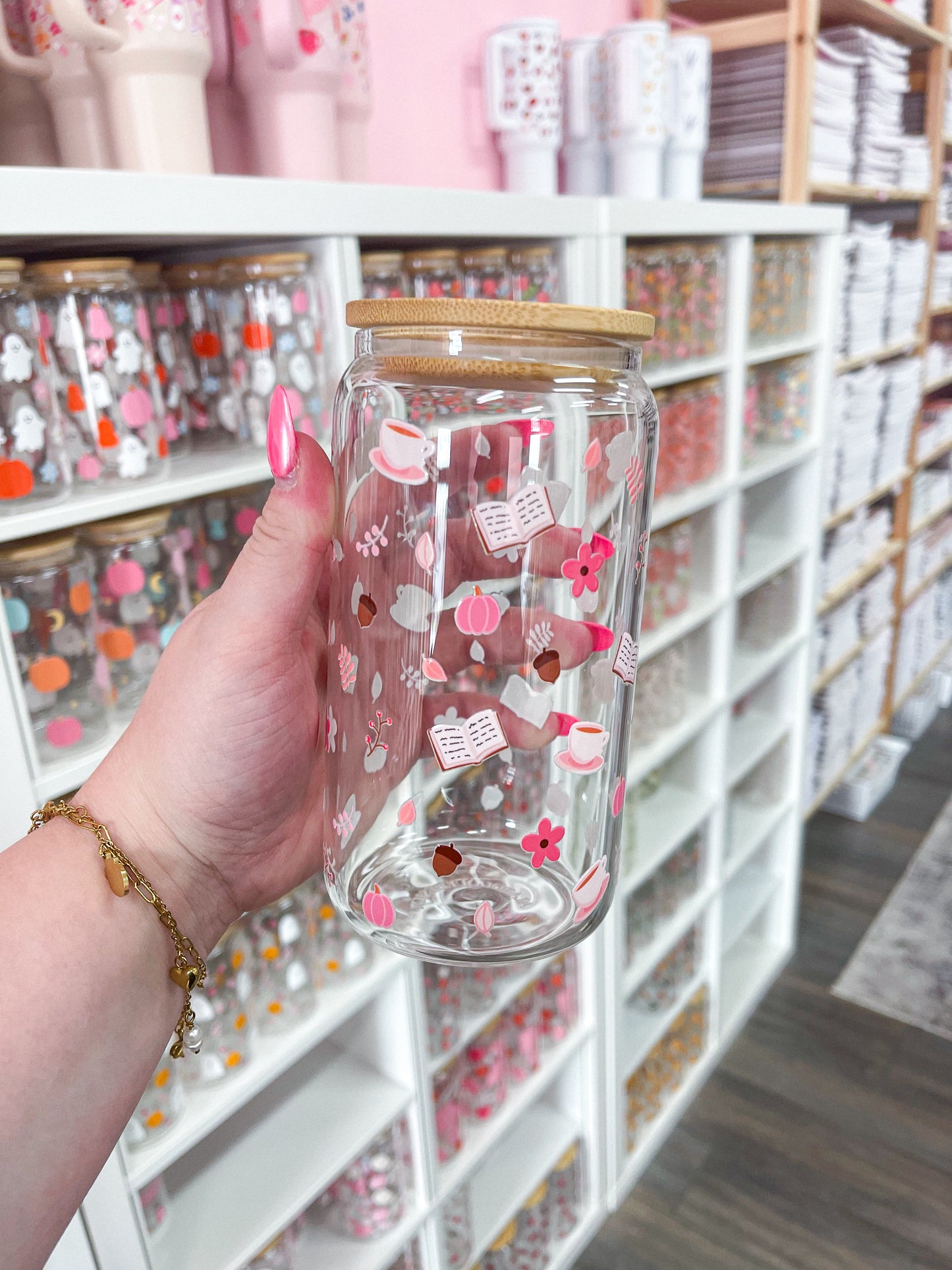 Verre 16 oz | Automne | Livres, cafés et citrouilles