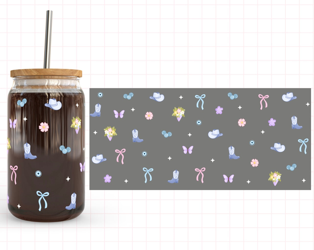 16 oz Glass | Summer | Blue Cowgirl