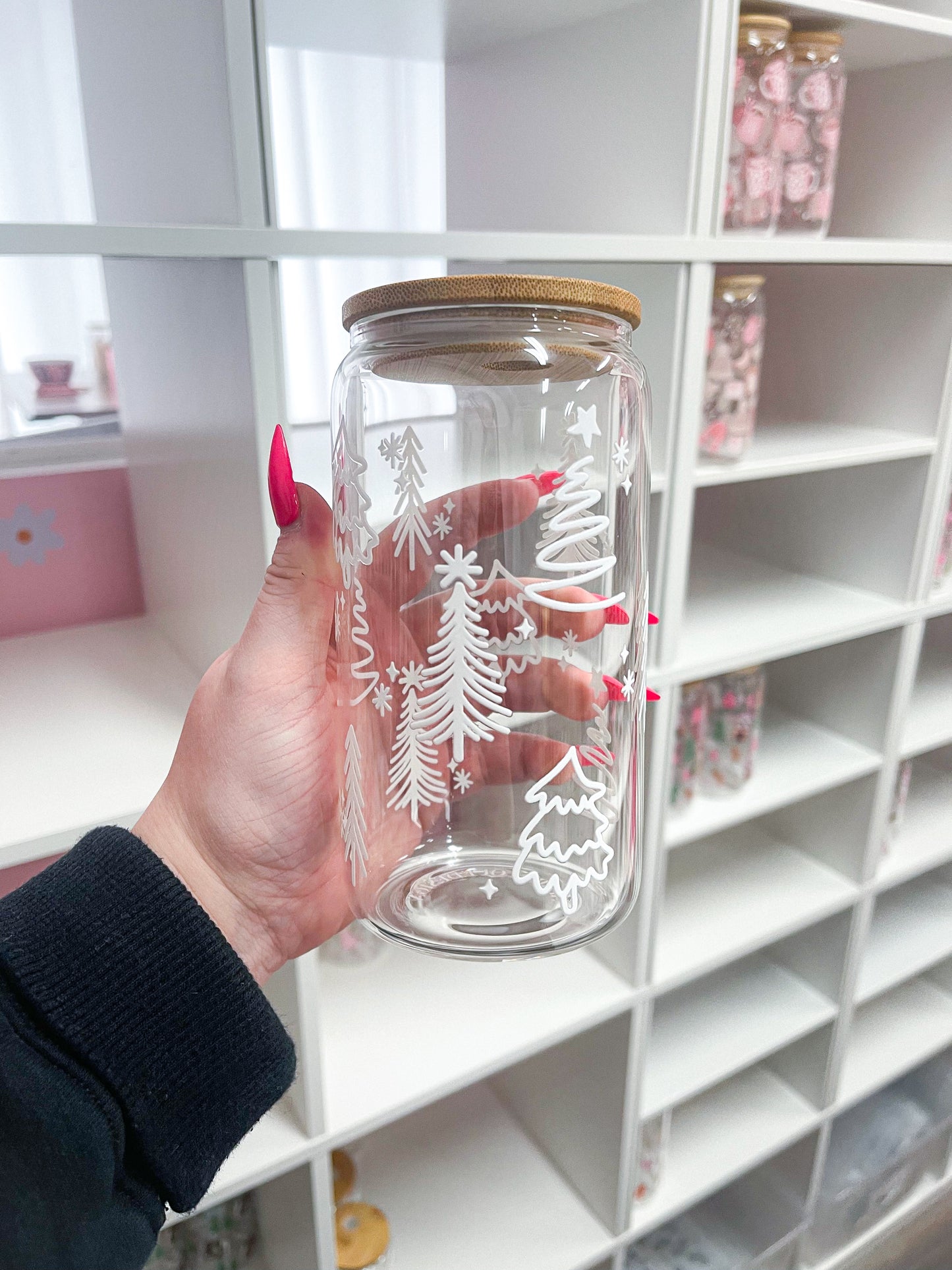 16 oz Glass | Christmas | White Fir Trees