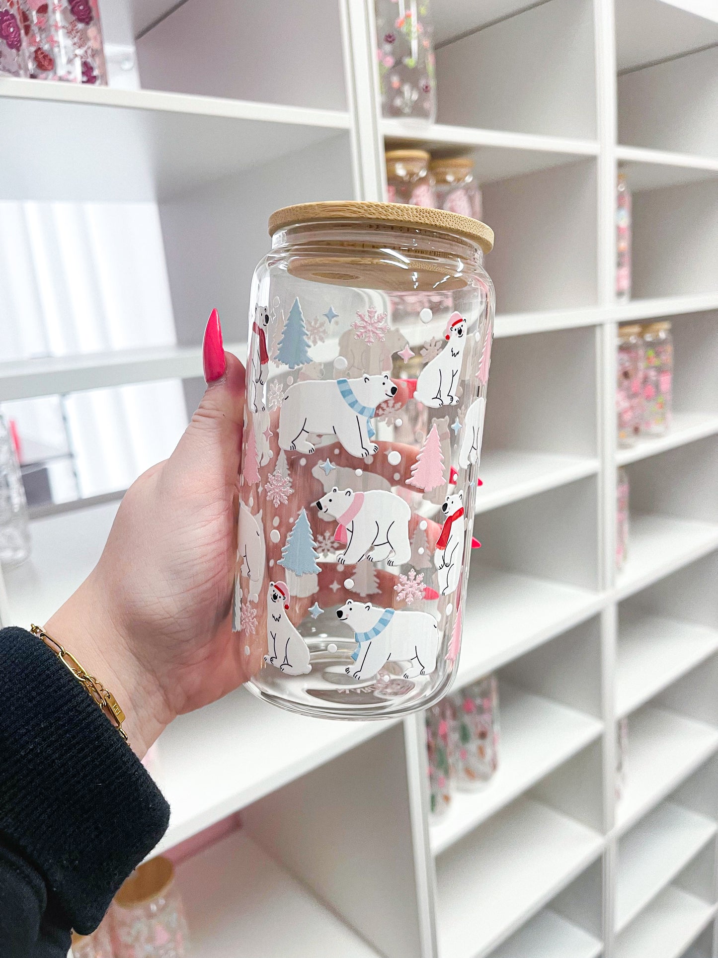 16 oz Glass | Christmas | Bear