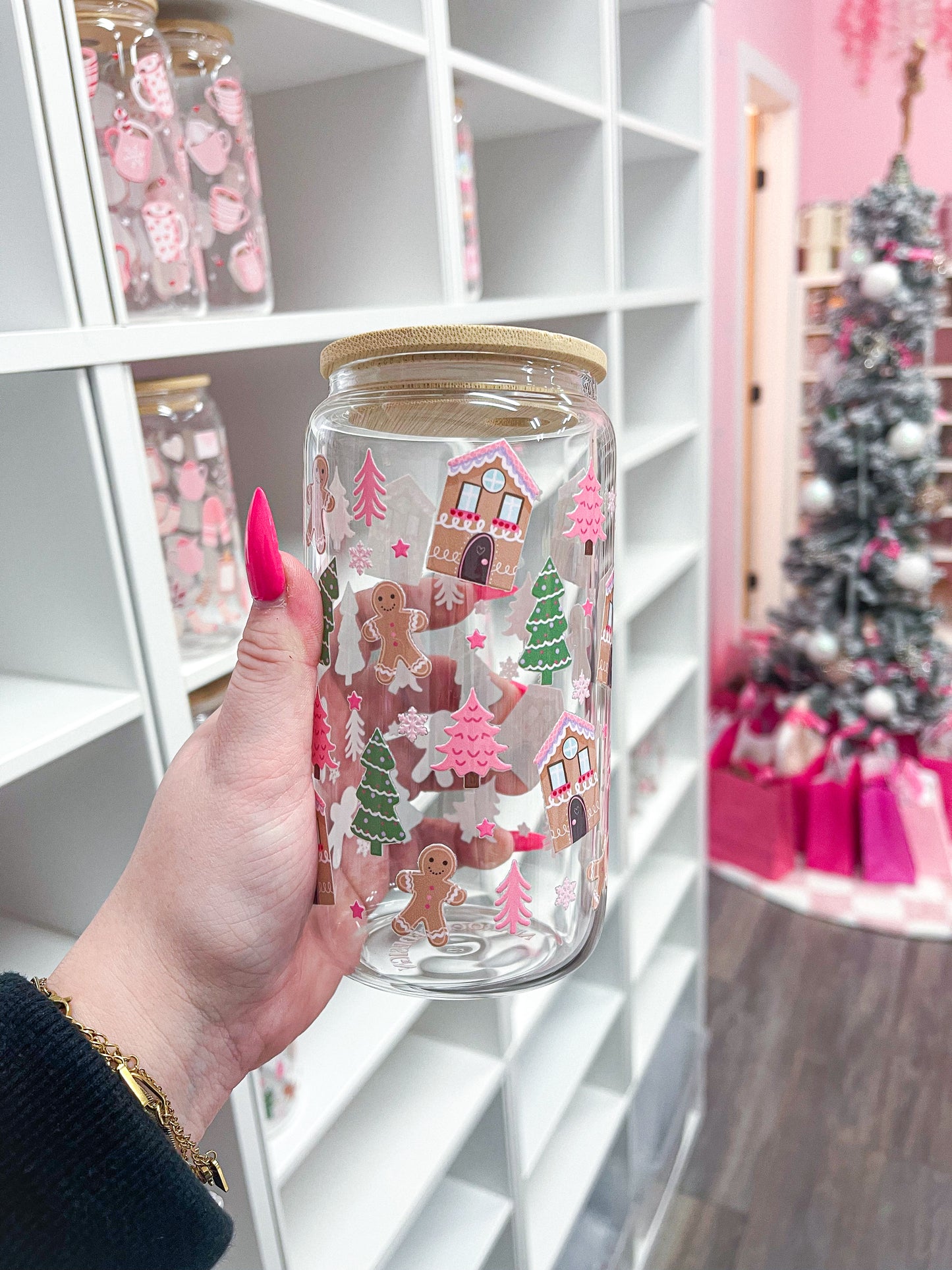 16 oz Glass | Christmas | Gingerbread Houses and Trees