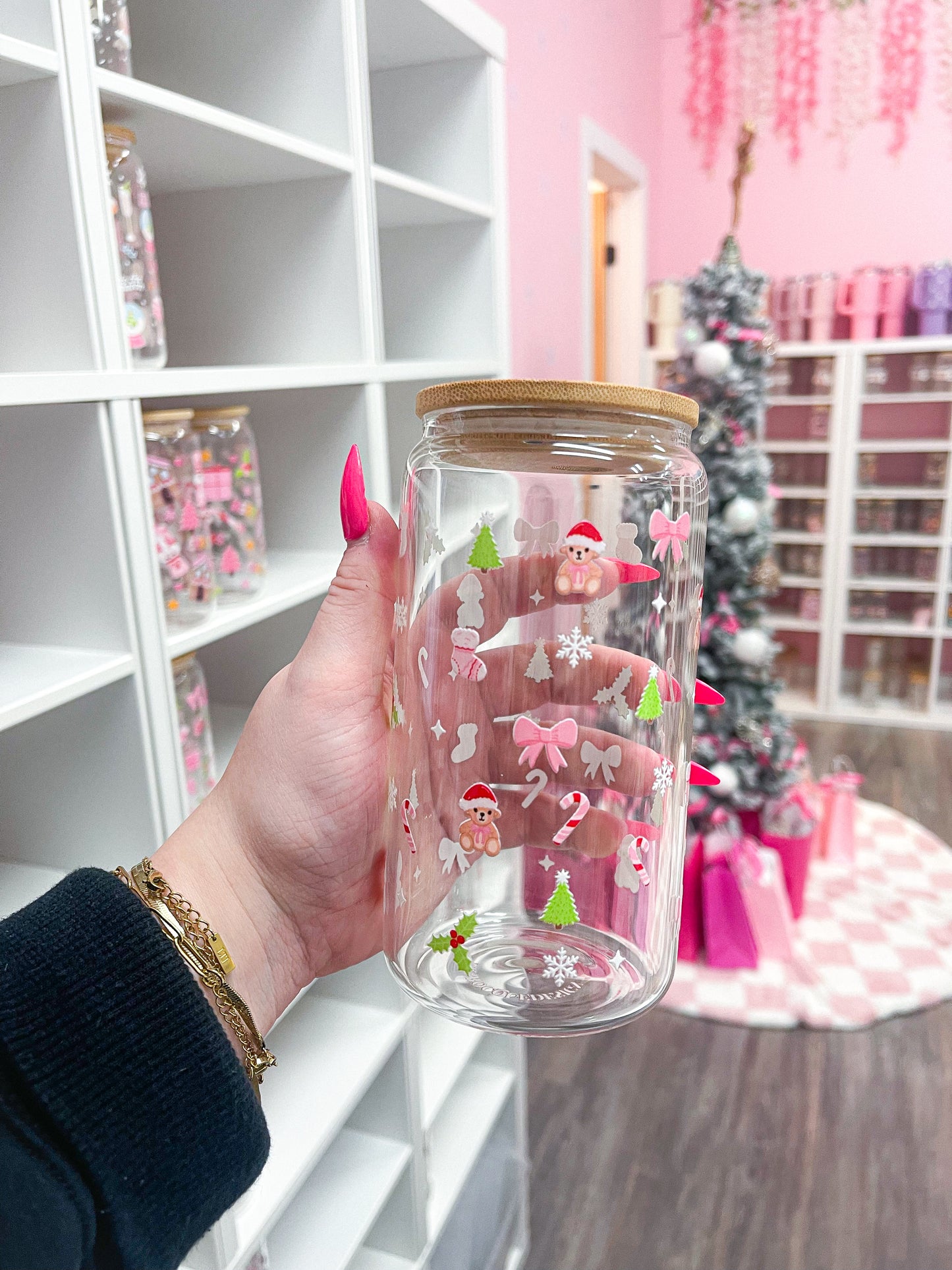 16 oz Glass | Christmas | Bears and Curls