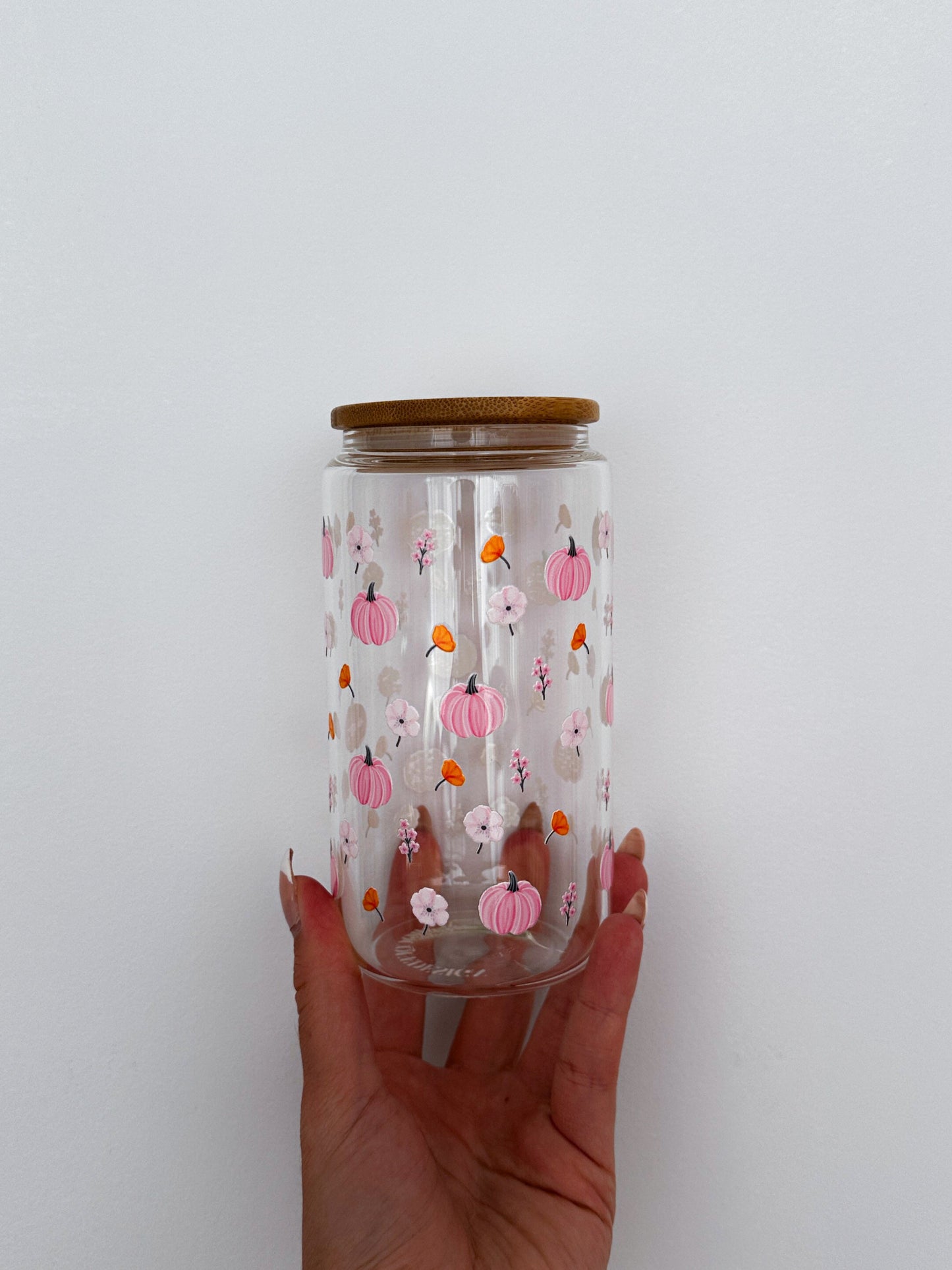 Verre 16 oz | Automne | Citrouilles roses élégantes