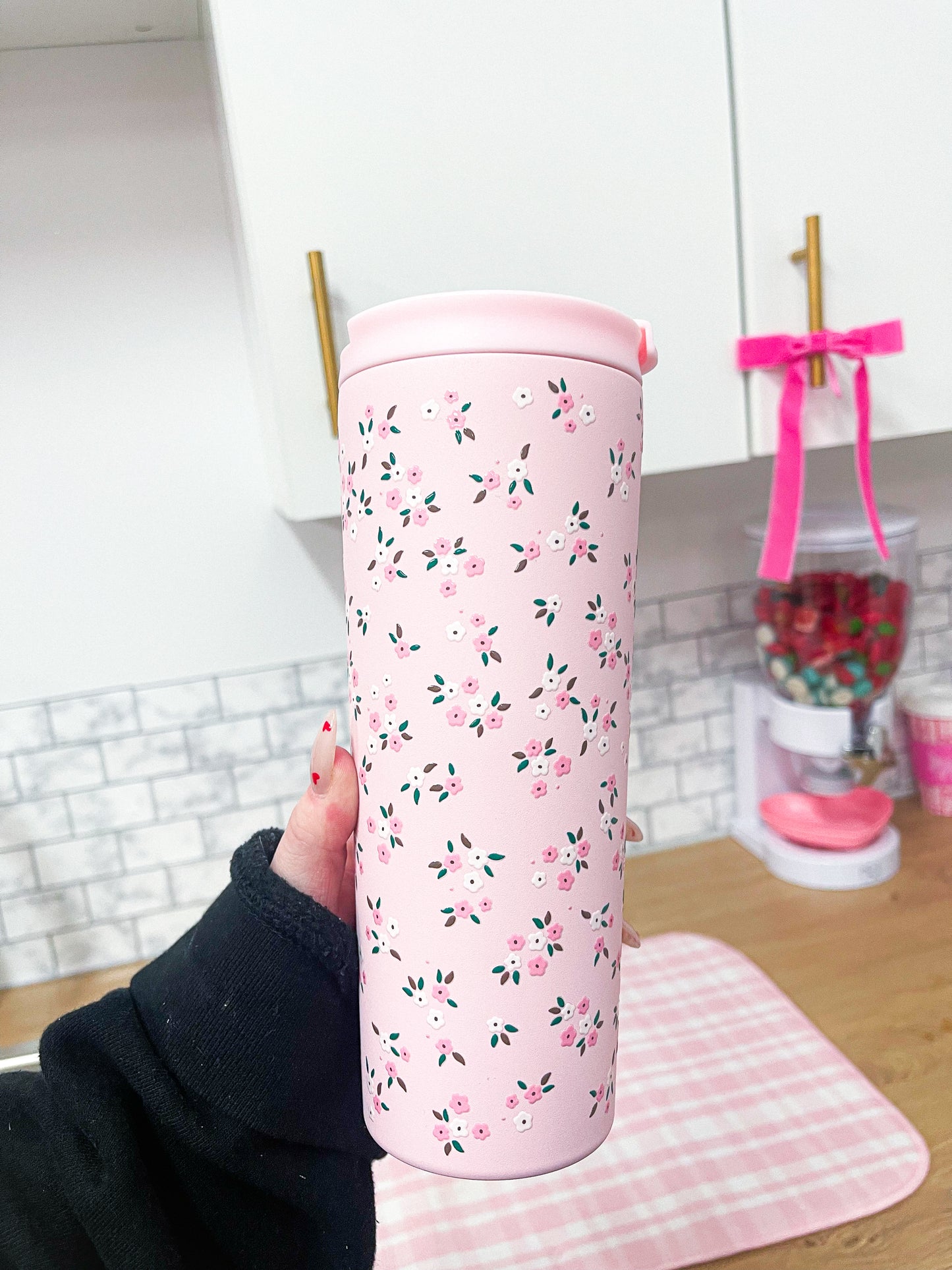 Bouteille isotherme 24 oz | Rose | Minis fleurs roses et blanches