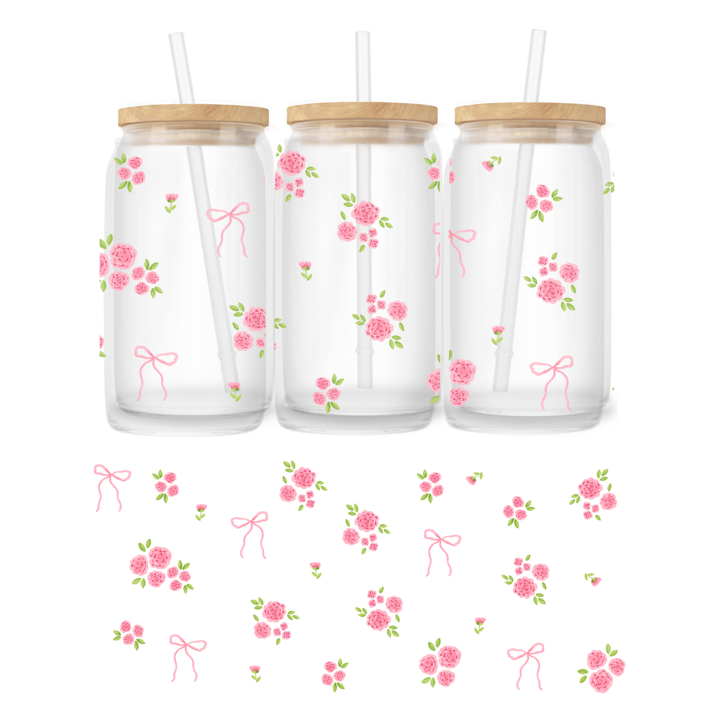 Verre 16 oz | Printemps | Bouquets de roses et boucles