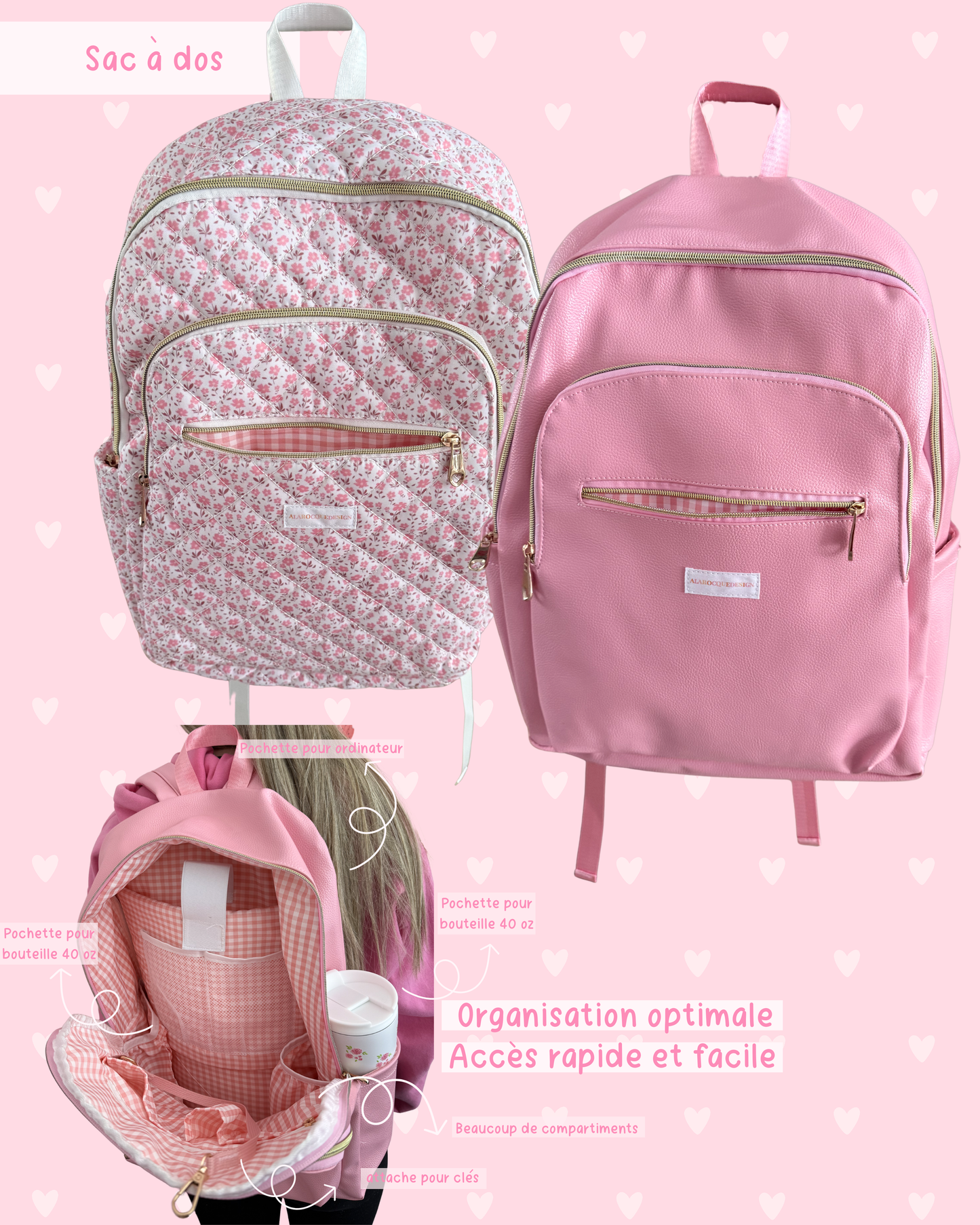 Bag | Raspberry red and white checkered pattern