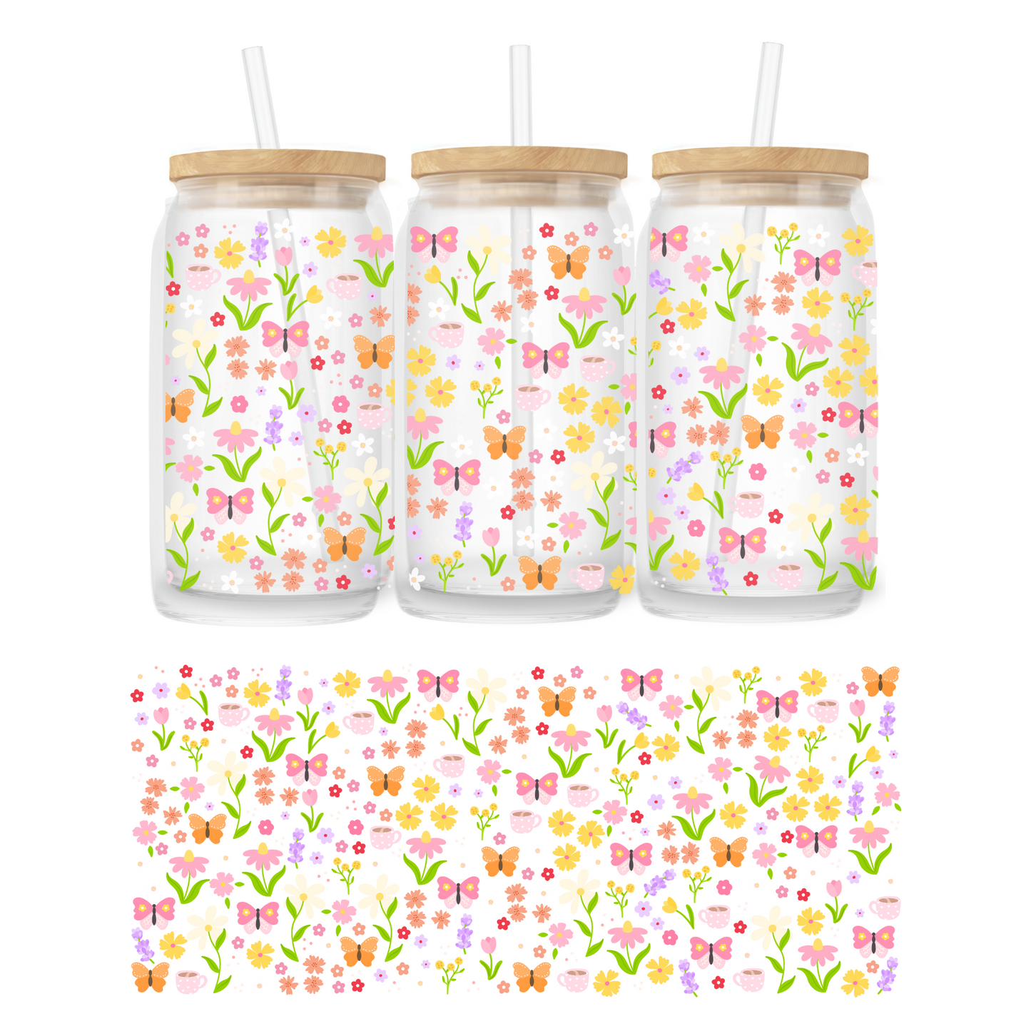 16 oz Glass | Spring | Butterflies and Flowers
