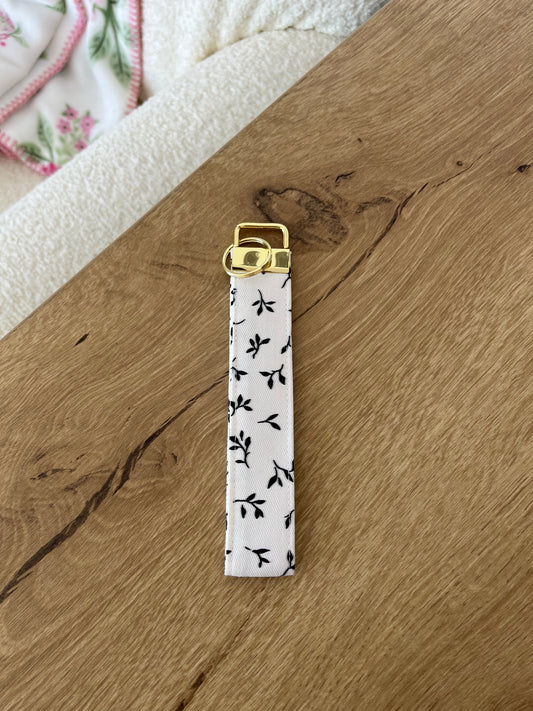 Porte-clés | Bracelet | Blanc et feuilles noires