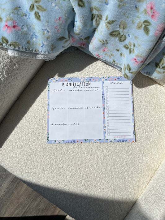 Planificateur de semaine | Fleurs bleues, roses et blanches