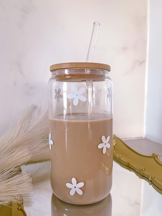 16 oz Glass | White Flowers