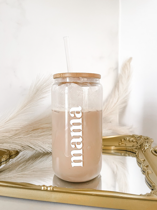 16 oz Glass | Mama | White Flowers