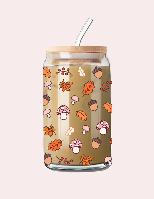 Verre 16 oz | Automne | Champignons et feuilles