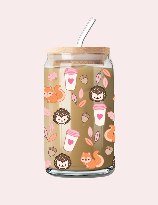 Verre 16 oz | Automne | Hérissons et renards
