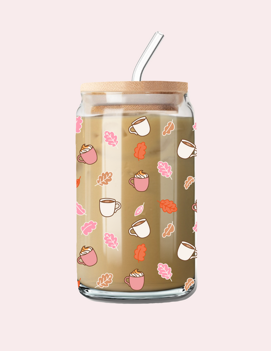 Verre 16 oz | Automne | Cafés et feuilles