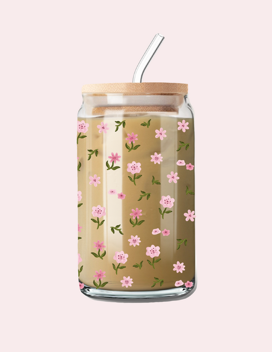 Verre 16 oz | Automne | Fleurs mélange de roses