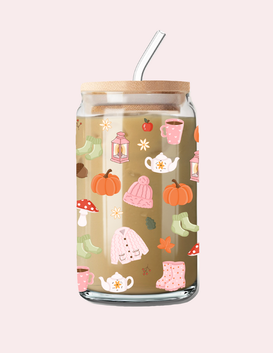 Verre 16 oz | Automne | Douillets, champignons, thé, chandails