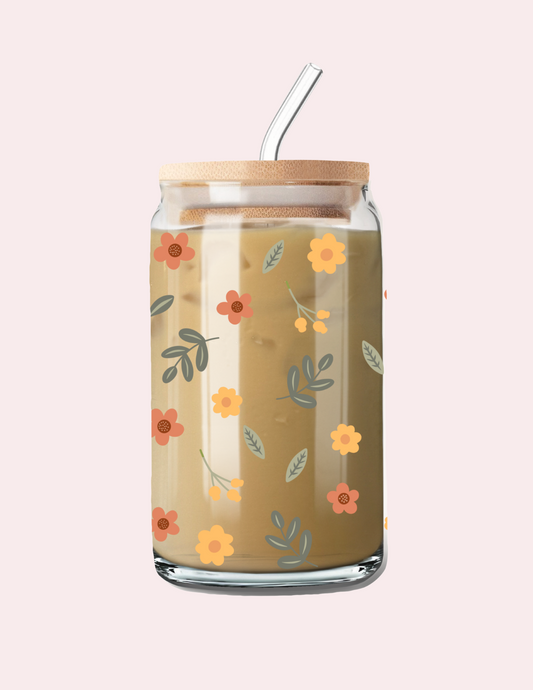 Verre 16 oz | Automne | Fleurs et feuilles d’automne