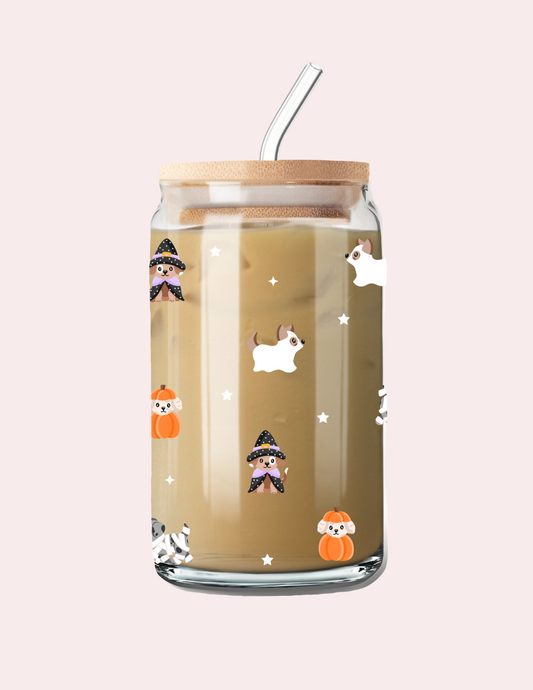 Verre 16 oz | Automne | Chiens déguisés