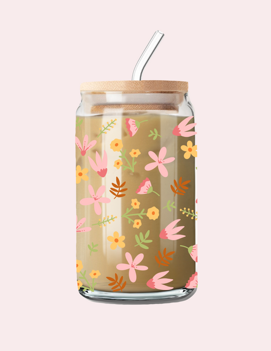 Verre 16 oz | Automne | Fleurs colorées