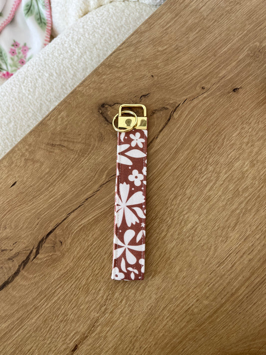 Porte-clés | Bracelet | Bourgogne et fleurs blanches