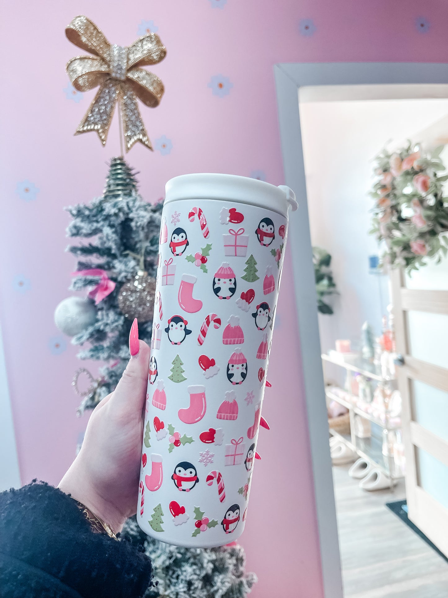 Bouteille isotherme 24 oz | Blanche | Pingouins