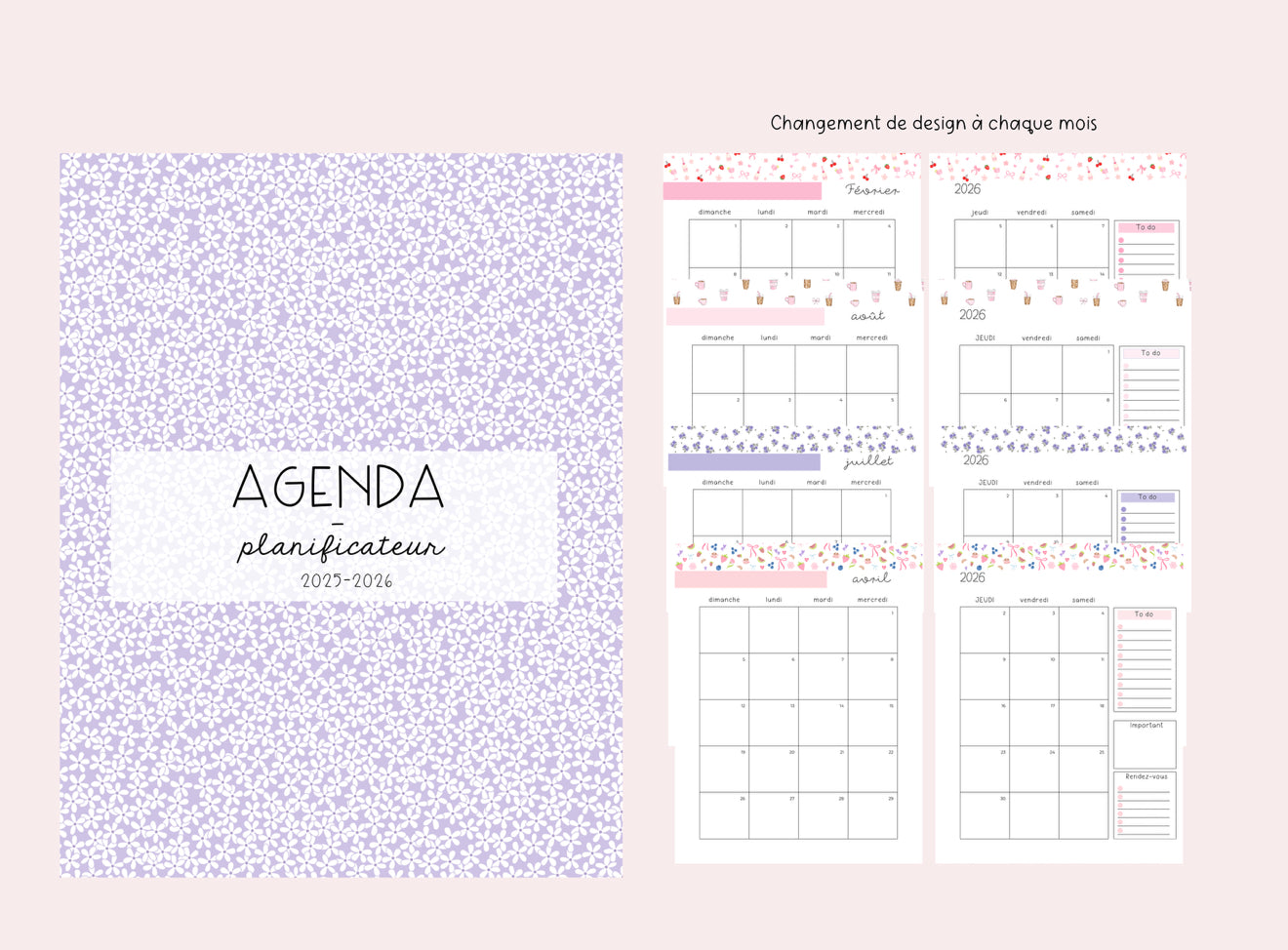 PRÉVENTE | AGENDA | PLANIFICATEUR  | 2025-2026  | Mauve et fleurs blanches