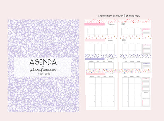 PRÉVENTE | AGENDA | PLANIFICATEUR  | 2025-2026  | Mauve et fleurs blanches