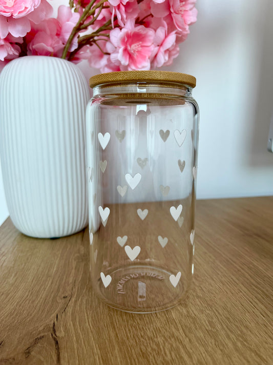 16 oz Glass | Solid White Hearts