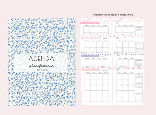 PRÉVENTE | AGENDA | PLANIFICATEUR  | 2025-2026  | Beige et fleurs bleues