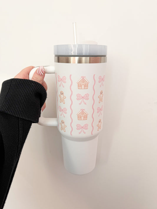 Tumbler 40 oz | Blanc | Pain d’épice, boucles et lignes