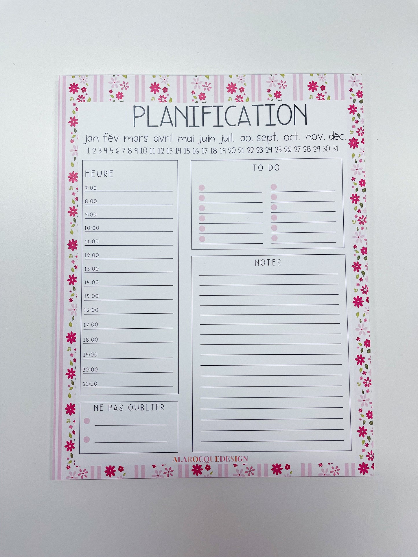 Daily Planner | Pink Lines and Flowers