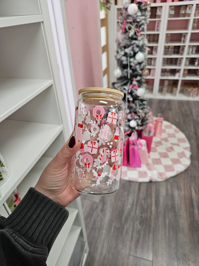 16 oz Glass | Christmas | Pink Christmas