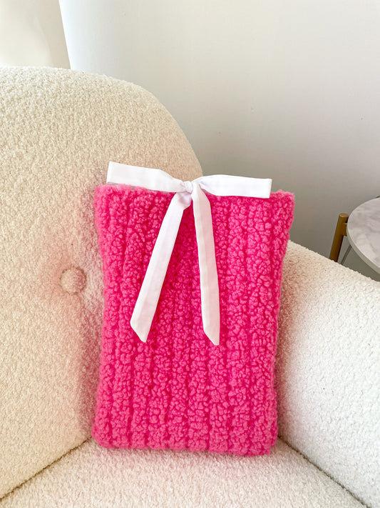 Pochette à livre ou liseuse | Sherpa rose fuchsia
