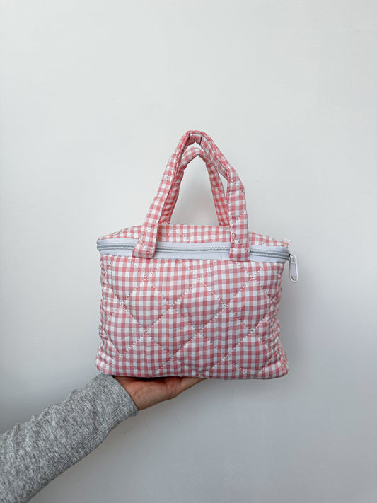 Petite boîte à lunch | Quadrillé rose et blanc
