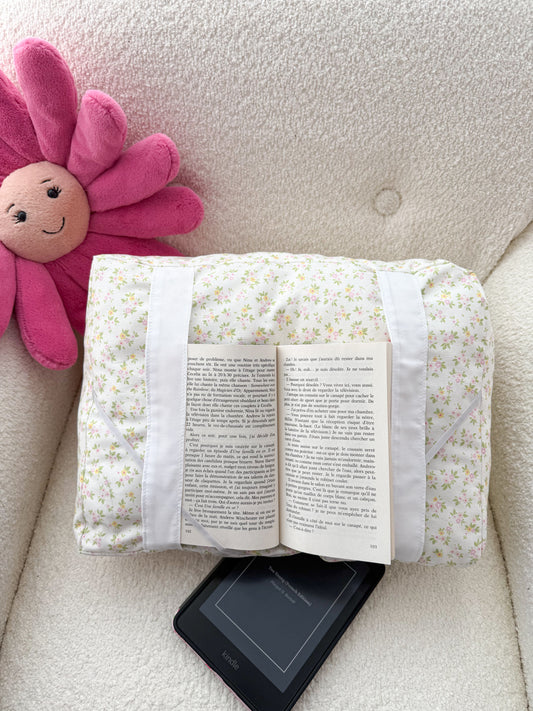 Coussin de lecture | Beige | fleurs jaunes roses