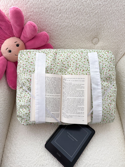 Coussin de lecture | Sauge et fleurs roses