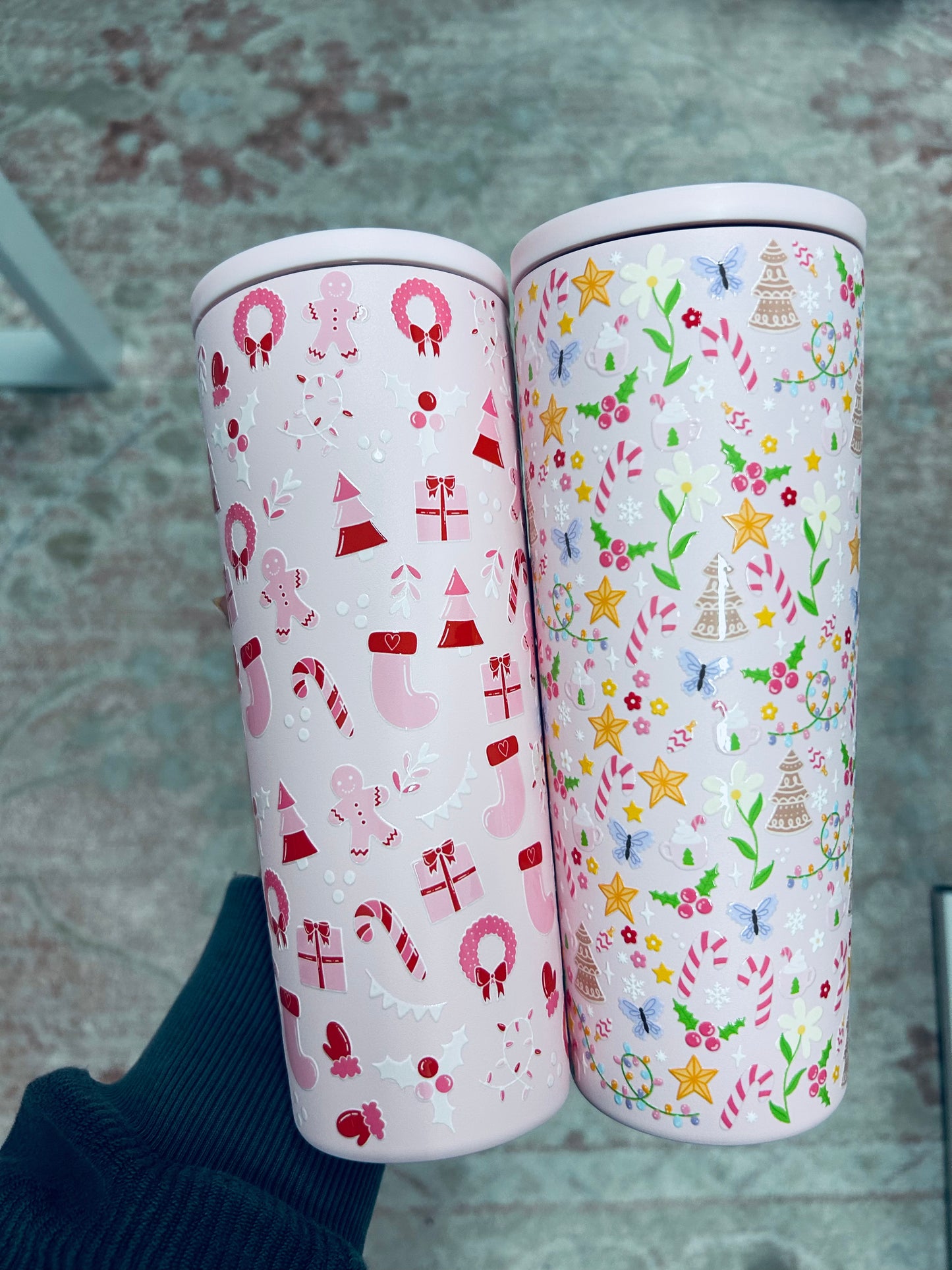 Bouteille isotherme 24 oz | Rose | Noël festif ou Noël rose