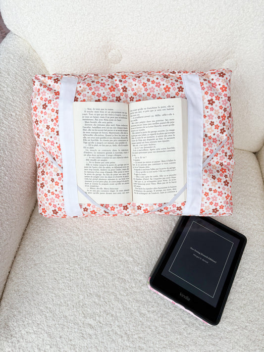Coussin de lecture | Fleurs brunes, oranges et roses