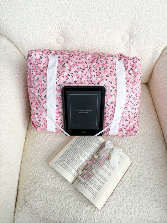 Coussin de lecture | Rose,  fleurs blanches et roses