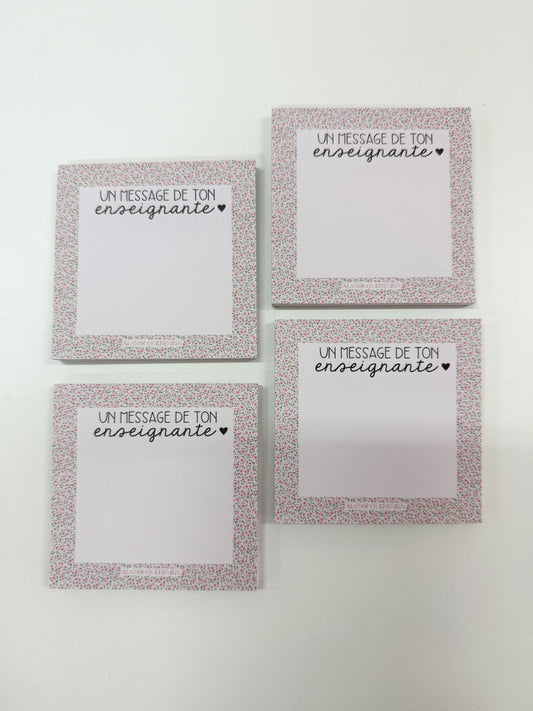 Bloc-notes autocollantes | Un message de ton enseignante | Fleurs vintages